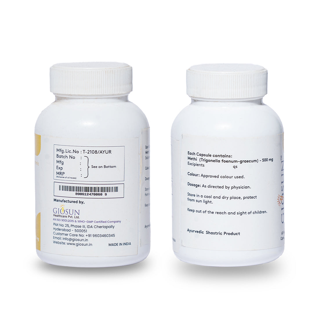 Methi Capsules - Helps to Lower the Risk of Heart & BP | Maintain Sugar Levels (60 Capsules - 500/1000mg - Veg)